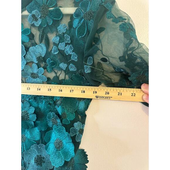 NWT Anthropologie Dolan Coast Flower Appliqué Sheer Green Romantic Tee Small - Picture 9 of 10